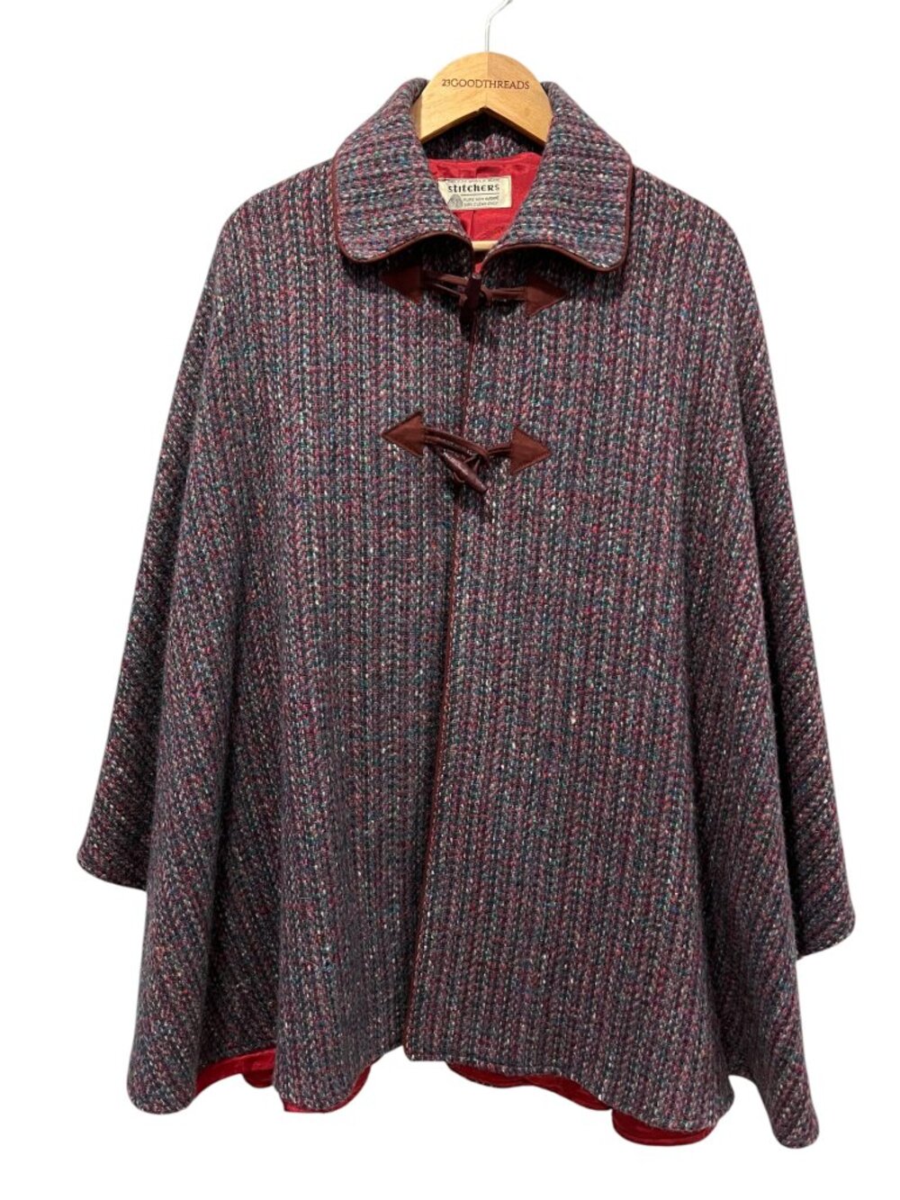 Stitchers Vintage Lined Wool Tweed Cape Poncho, Multi colored